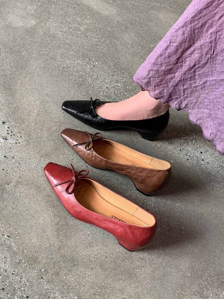 Karin Luna Full Layer Inside and Out~Basic Versatile Small Square Toe Butterfly Knot Irregular Heel Single Shoes