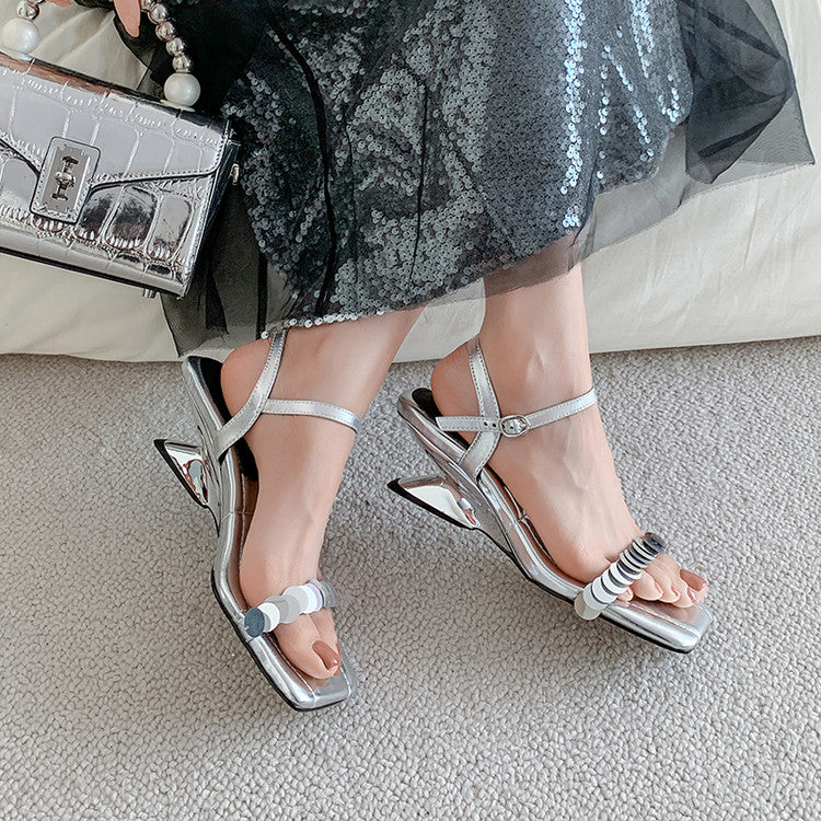 Karin Luna In Stock Spot Goods   Sequin One-Strap Irregular Heel Sofa Insole Sandals