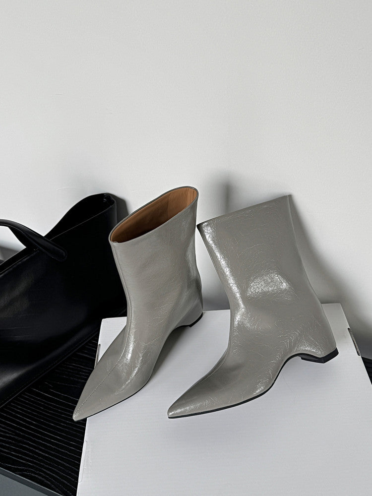 Karin Luna Elegant Pointed Toe Hidden Wedge Short Boots
