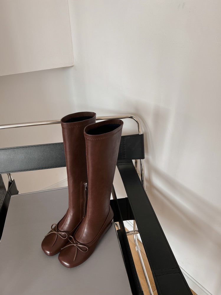 Karin Luna In Stock Spot Goods  Butterfly Knot Round Toe Hidden Heel Boots