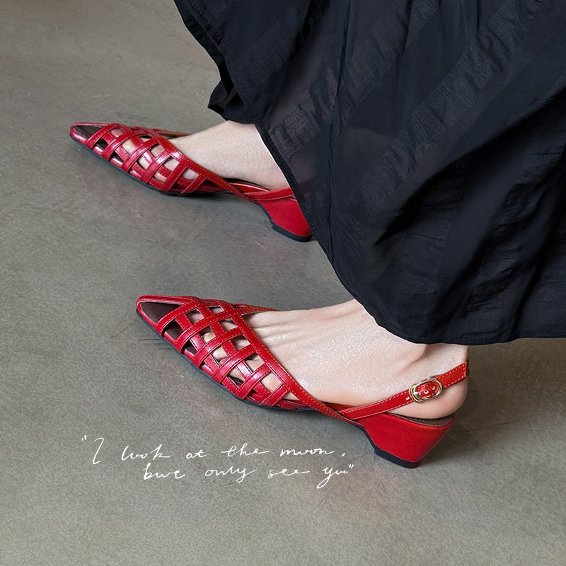 Karin Luna Braided Style ~Cross-woven Pointed Toe Closed-toe Sandals