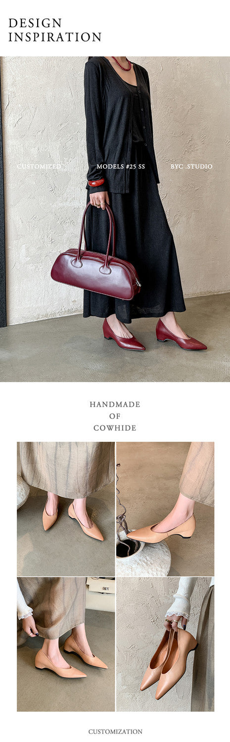 Karin Luna Full Layer Inside and Out~Basic Versatile Retro French Pointed Toe Irregular Heel Single Shoes
