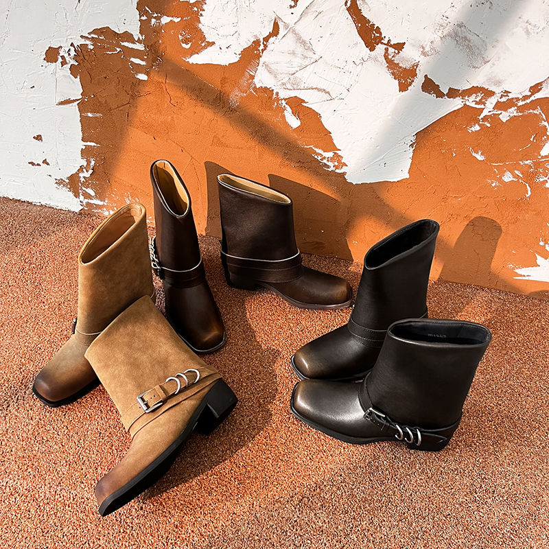 Karin Luna Elegant Style Square Toe Belt Buckle Pants Boot Short Boots