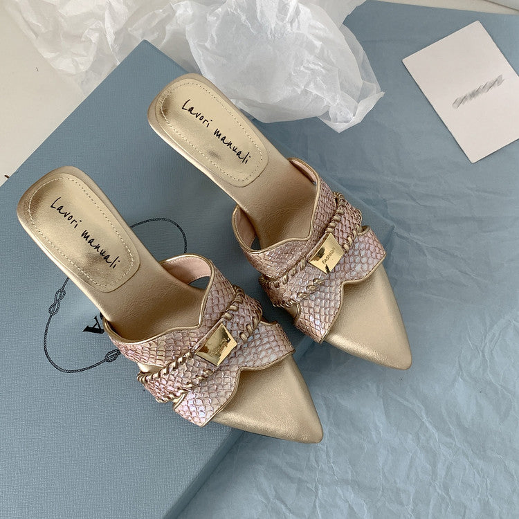 Karin Luna Fish Skin Series~Minimalist Pointed Toe Hot-Selling Unique Heel Slippers