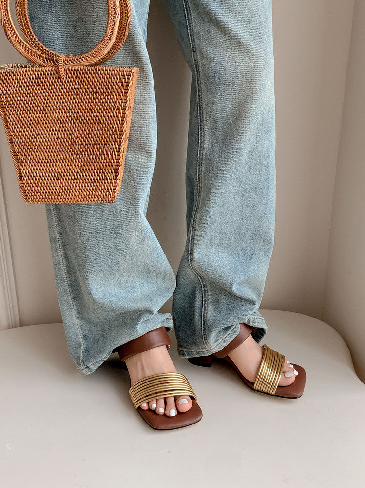 Karin Luna In Stock In Stock Minimalist Style Square-Toed Elegant Slippers
