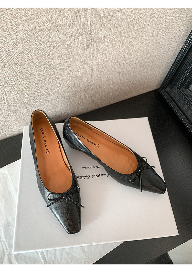 Karin Luna Full Layer Inside and Out~Basic Versatile Small Square Toe Butterfly Knot Irregular Heel Single Shoes