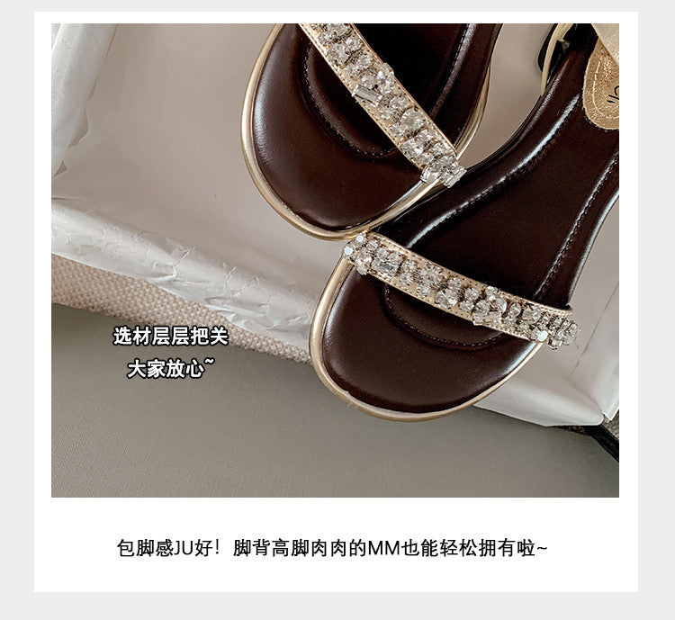 Karin Luna In Stock In Stock  Rhinestone Strap Round Toe Chunky Heel Sandals