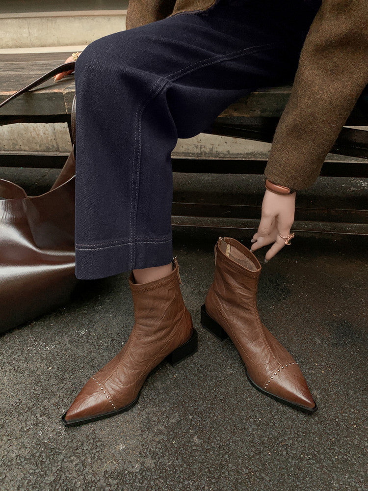 Karin Luna In Stock In Stock Slim Boots Series~Pointed Toe Rivet Slim Short Boots