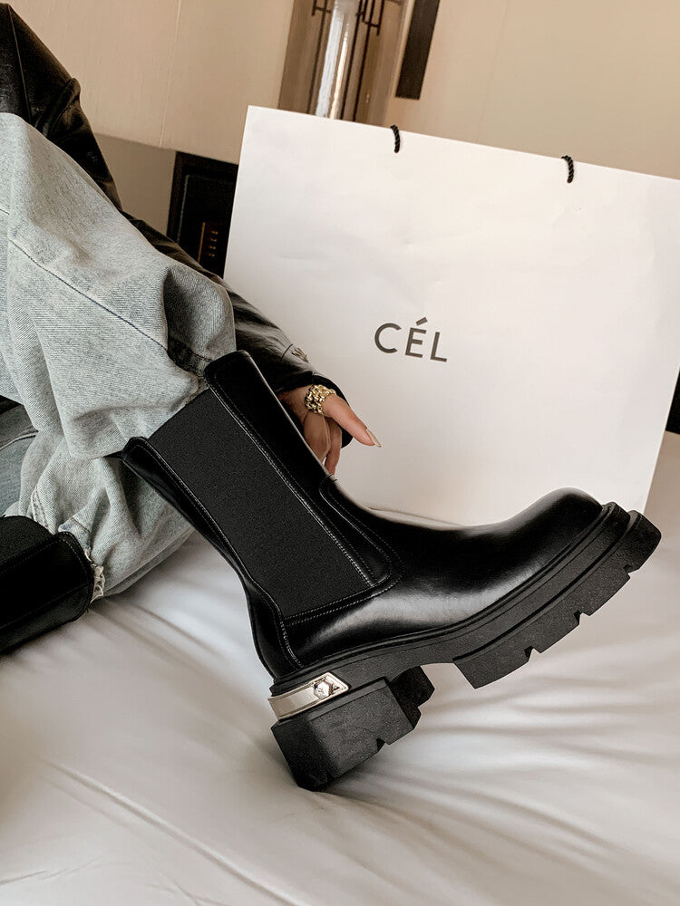Karin Luna da Brand Series~Rear Metal Decoration Thick Sole Stretch Boots