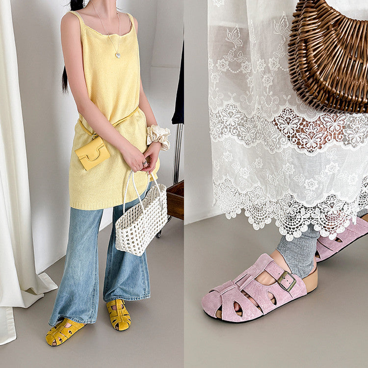 Karin Luna Full Layer Inside and Out~Basic Versatile Perforated Round Toe Birkenstock Slippers