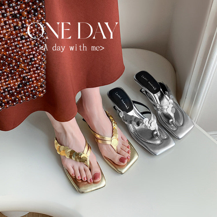 Karin Luna In Stock Spot Goods   Sequin One-Strap Irregular Heel Sofa Insole Flip-Flops