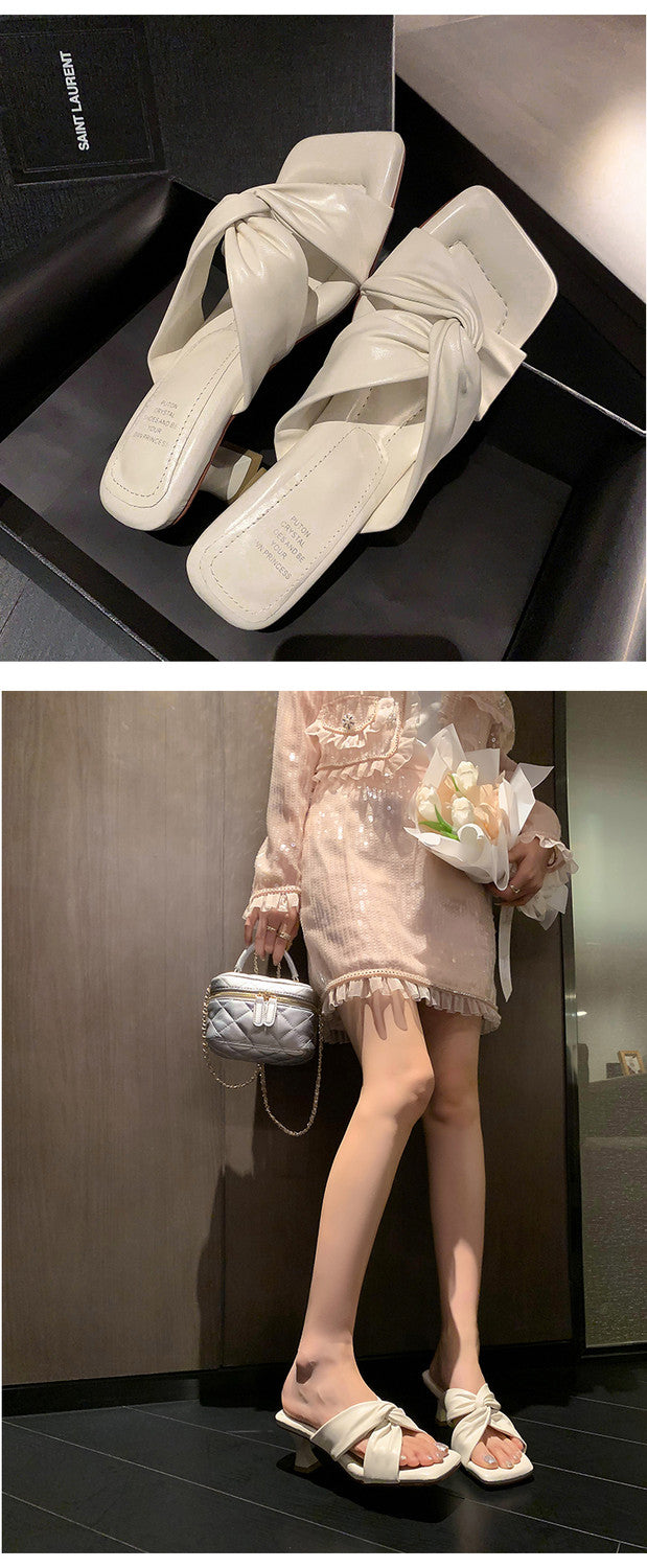 Karin Luna In Stock Spot Goods   Absolutely amazing4Color Cross Strap Thick Heel Square Toe Soft Slippers