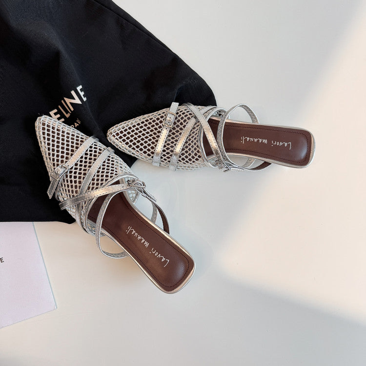 Karin Luna In Stock  Spot Goods  Mesh Series Elegant Closed-Toe Belt Buckle Slippers