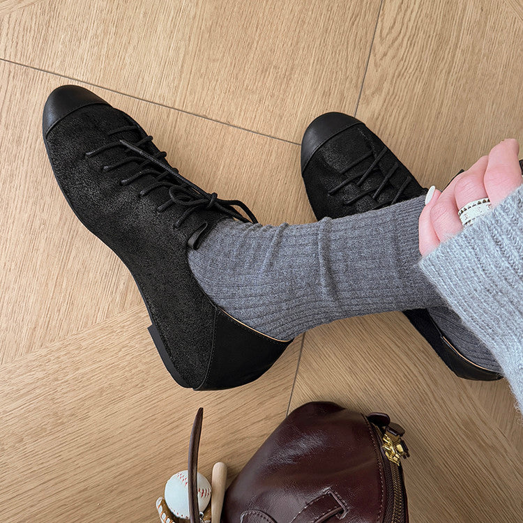 Karin Luna In Stock In Stock   Xiaohongshu Hot-Selling Lace-Up Round-Toe Deep Mouth Single Shoes