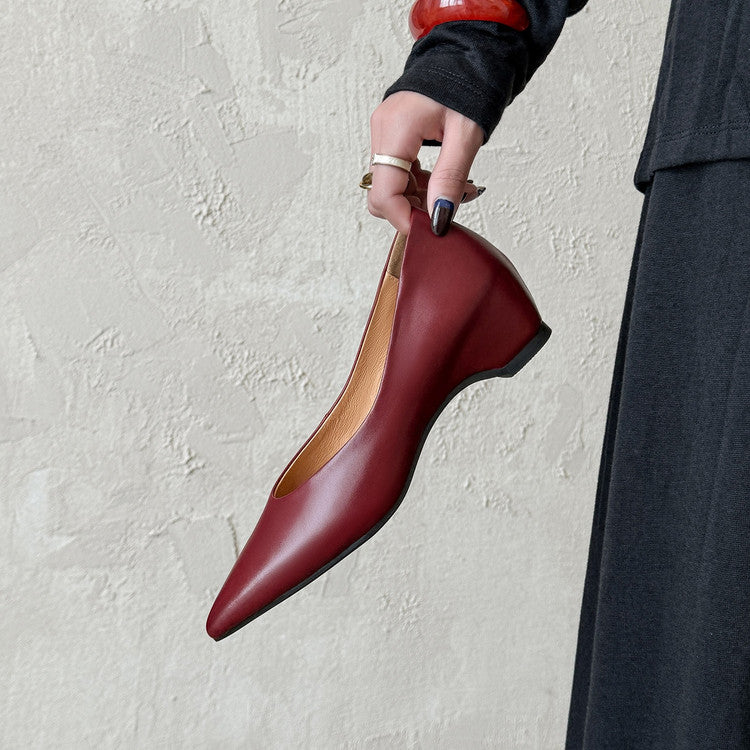 Karin Luna Full Layer Inside and Out~Basic Versatile Retro French Pointed Toe Irregular Heel Single Shoes