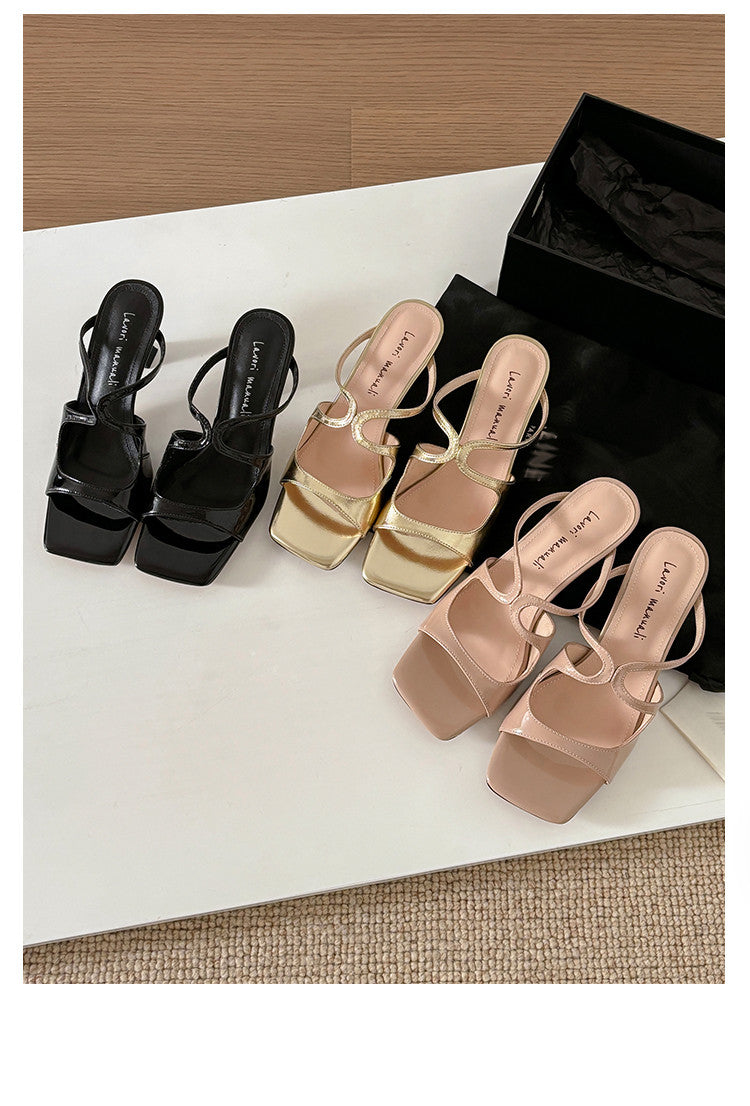 Karin Luna French Retro Square Toe Wrap Strap Open-Toe Slippers