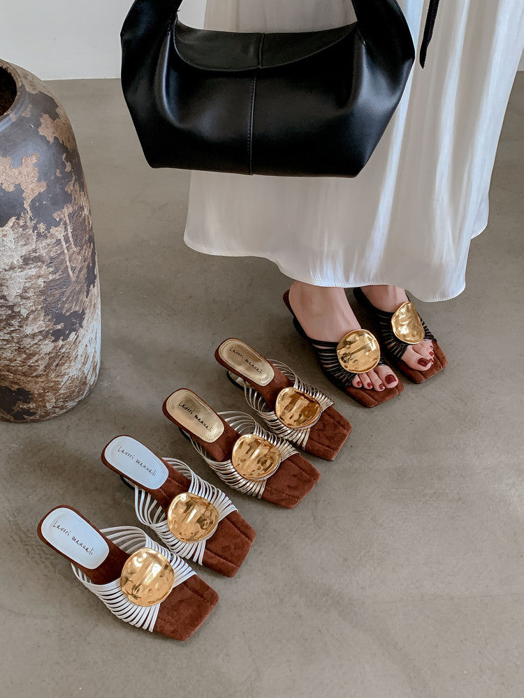 Karin Luna Bestseller Popular New Image  Comes with data plan included Resort Style Irregular Heel Thin Strap Slippers