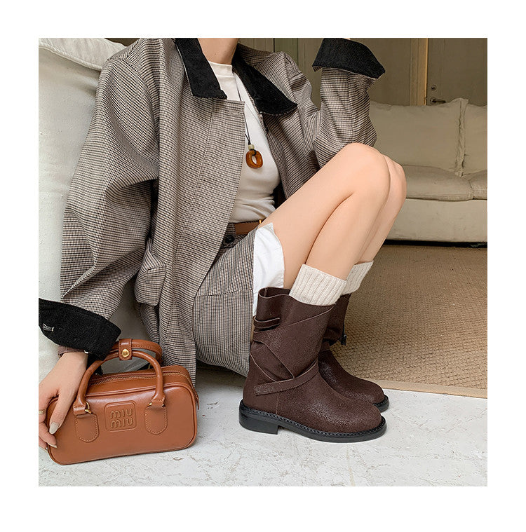 Karin Luna In Stock Spot Goods  Super textured Lazy Style Thick-Soled Ankle Boots