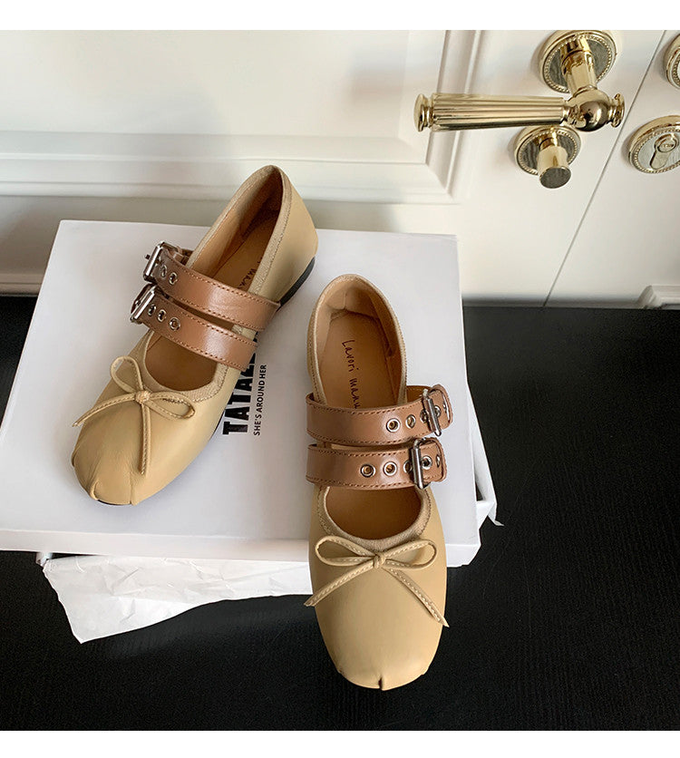 Karin Luna In Stock Spot Goods Minimalist Retro Round Toe Mary Jane Bowknot Height-Increasing Flats