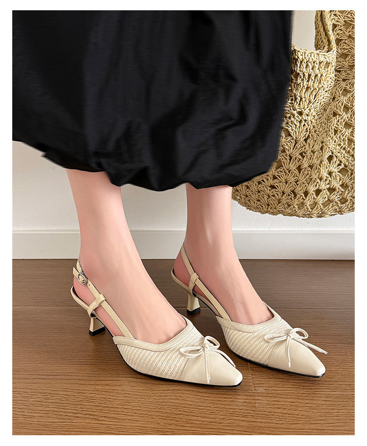 Karin Luna In Stock Spot Goods Braided Style Elegant Thin Heel Pointed Toe Closed-Toe Sandals