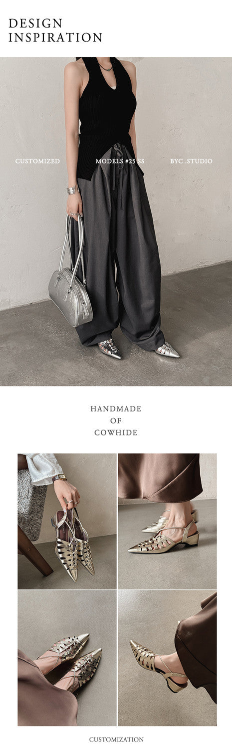Karin Luna Braided Style ~Cross-woven Pointed Toe Closed-toe Sandals