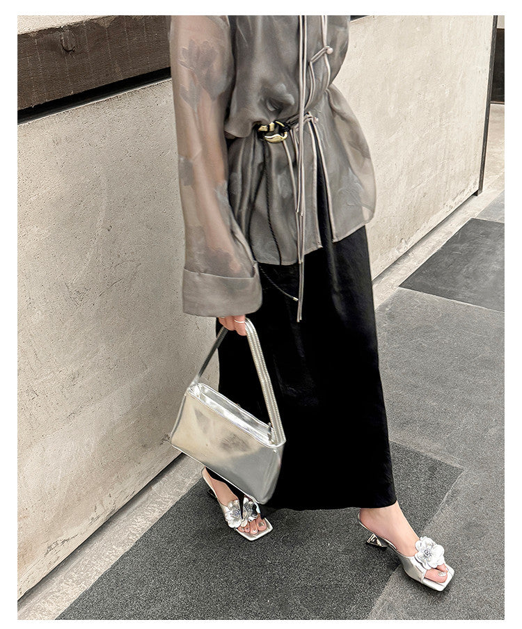 Karin Luna In Stock Spot Goods Camellia Classic style retro square toe shaped heel slippers