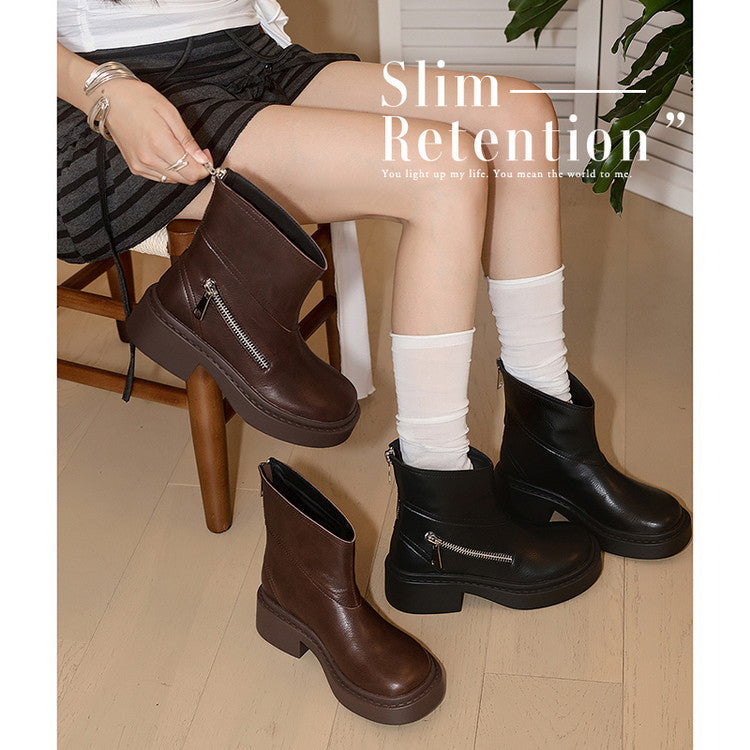 Karin Luna Niche Diagonal Zipper Basic Thick Sole Short Boots