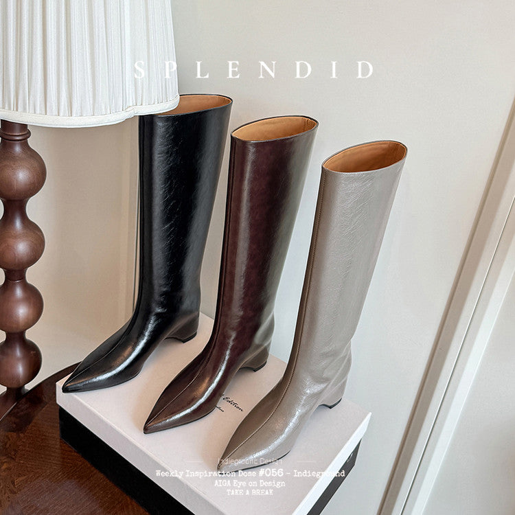 Karin Luna Minimalist Style High Tube Pointed Toe Hidden Heel Boots