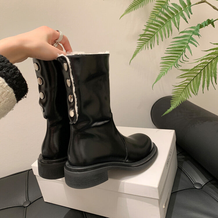 Karin Luna Classic Basic Style   Convertible Foldable Hidden Buckle Snow Fur Shoes Full cowhide Basic Flat Short Boots