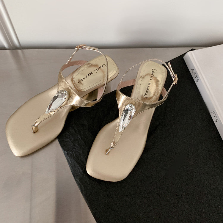 Karin Luna Bestseller Element Square Toe Irregular Heel Super Stable Toe Clip Sandals