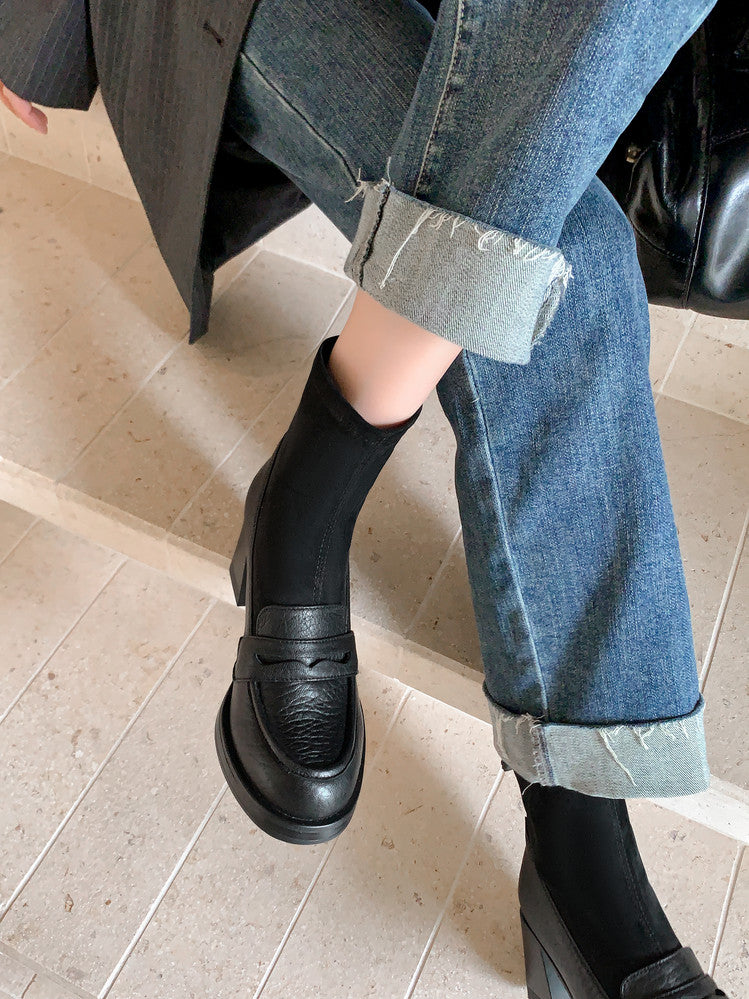 Karin Luna Hot-Selling Element Round Toe Elephant Pattern Elastic Thick Heel Short Boots
