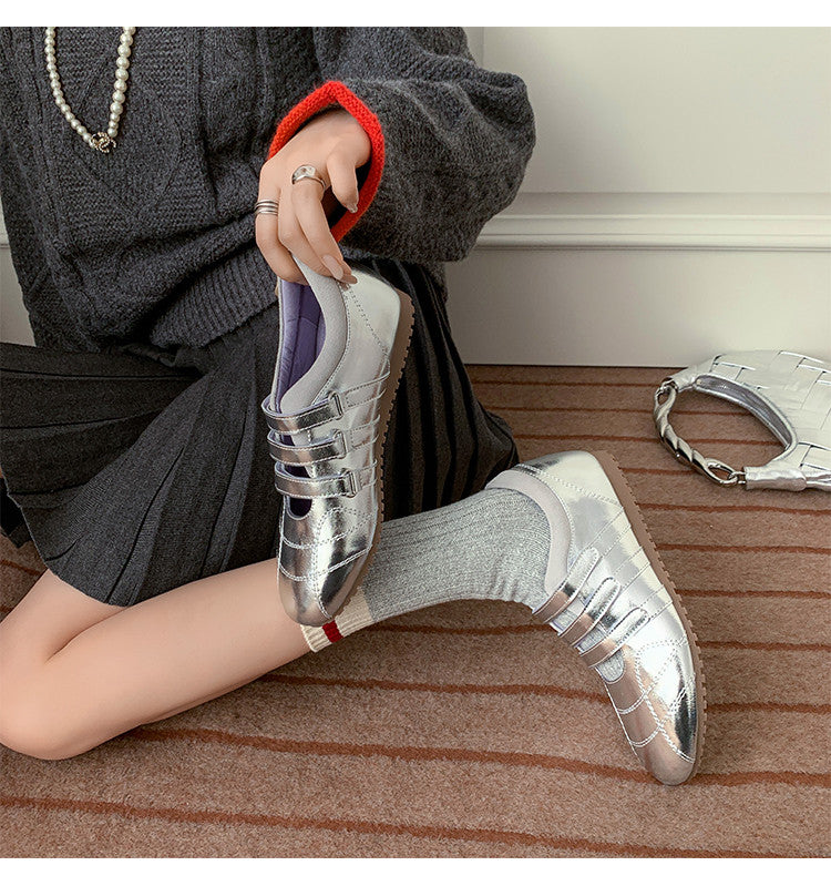 Karin Luna Casual Shoes Series~  In Stock In Stock Magic Tape Round Toe Internal Height Increase Single Strap Flats