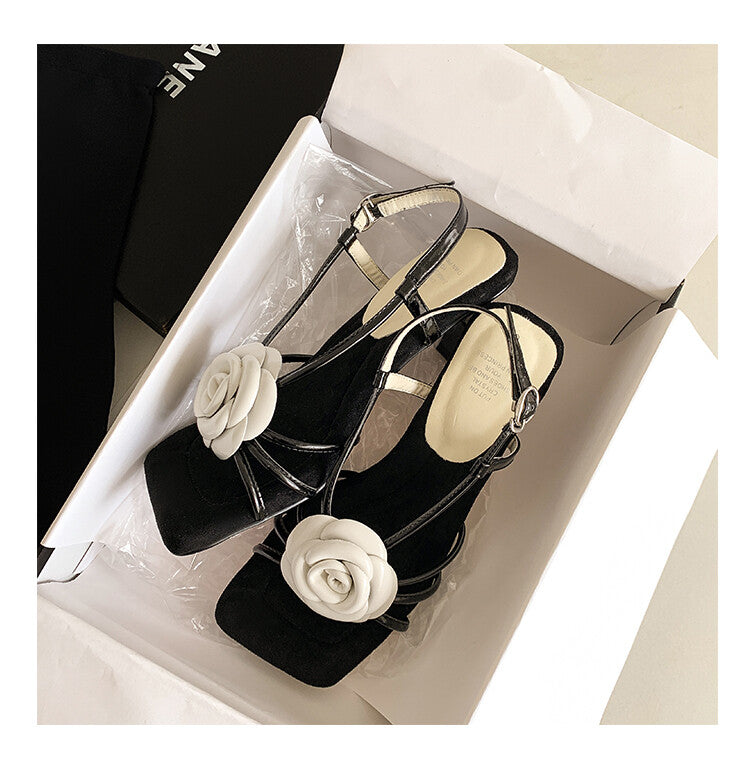 Karin Luna Exquisite Camellia ~French Retro Open-Toe Sandals