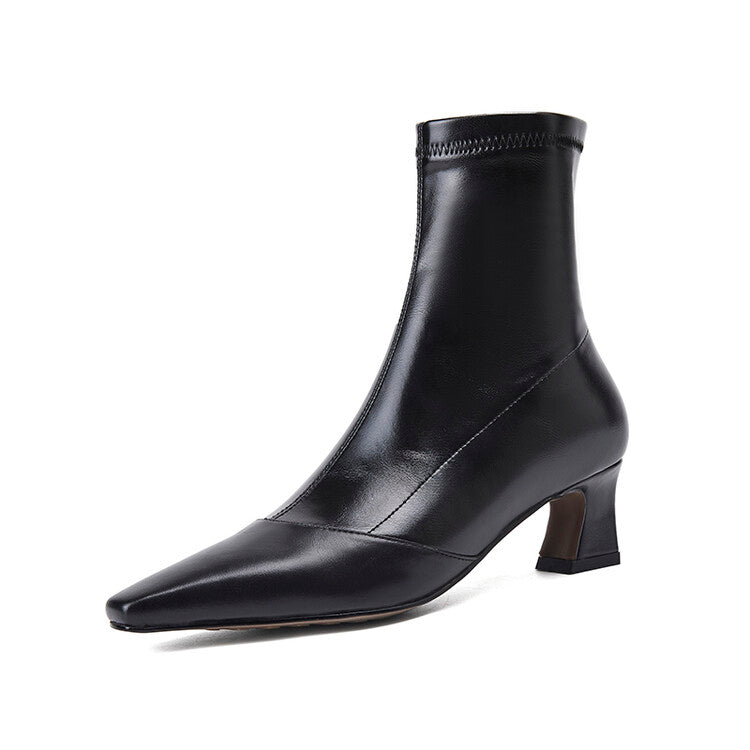 Karin Luna Elegant Small Square Toe Chunky Heel Slim Boots