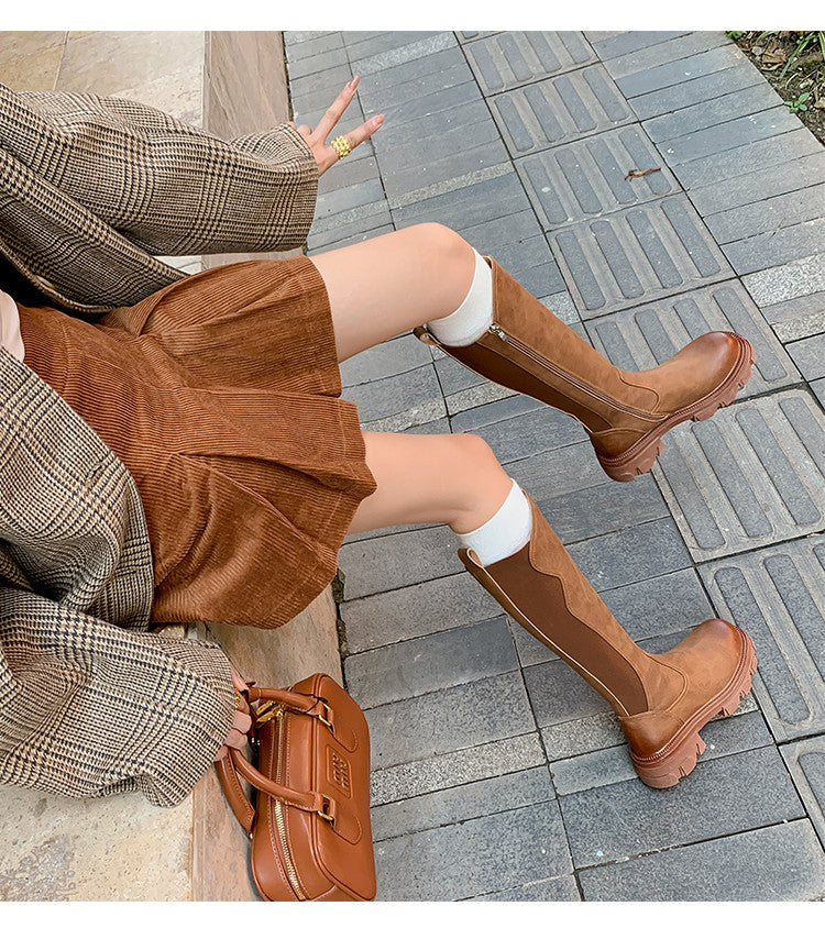 Karin Luna In Stock Versatile Irregular Stretch Fabric Long Boots