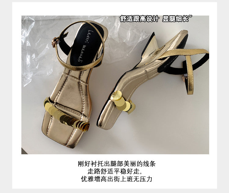 Karin Luna In Stock Spot Goods   Sequin One-Strap Irregular Heel Sofa Insole Sandals