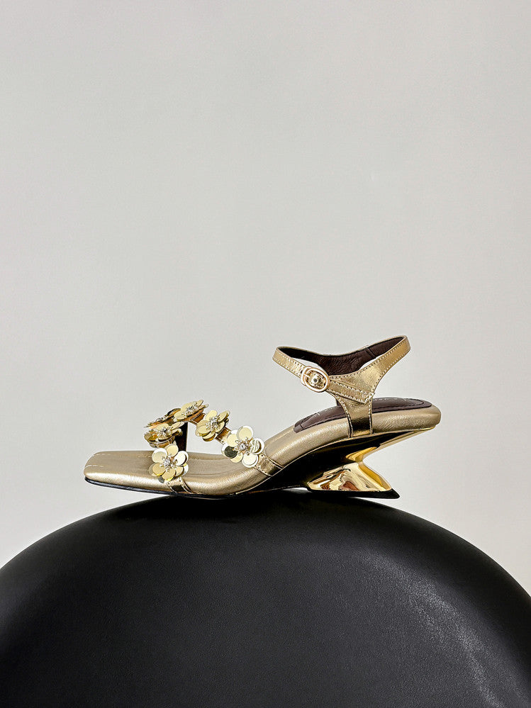 Karin Luna In Stock Spot Goods All the Best Square-Toed Sequin Flower Sandals