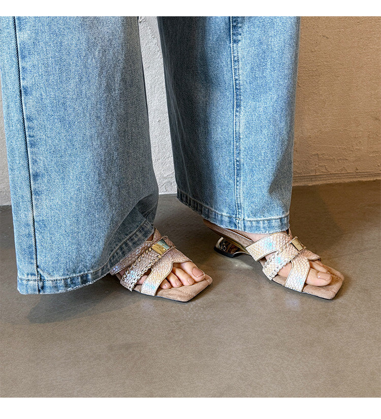 Karin Luna Fish Skin Series~ Hot-selling Square-Toe Slippers with Built-in Traffic