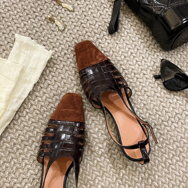 Karin Luna In Stock Spot Goods   French Retro Small Square Toe Closed-Toe Elegant Closed-Toe Sandals