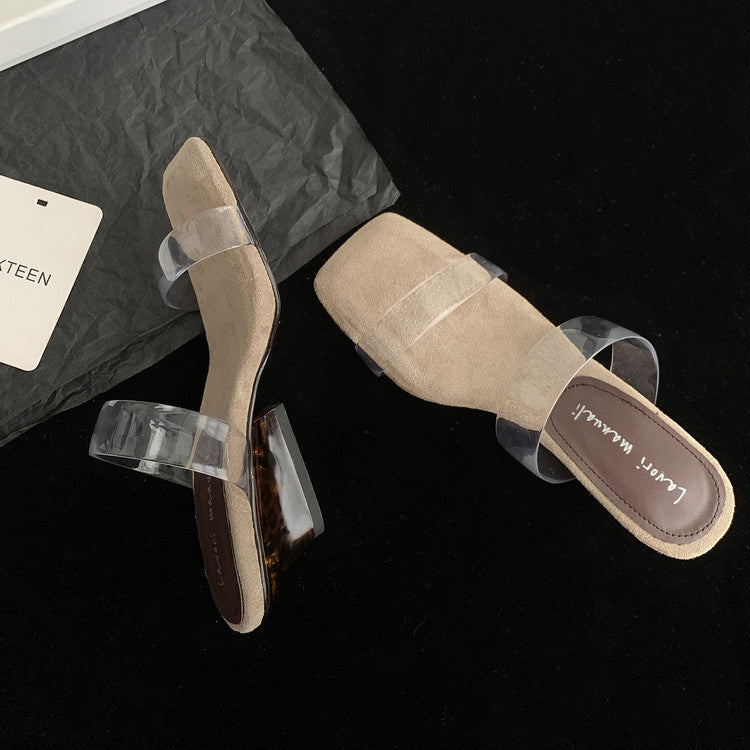 Karin Luna Hot-Selling Amber Element~Spot Goods Spot Goods Transparent tpu   Minimalist Square-Toed One-Strap Slippers