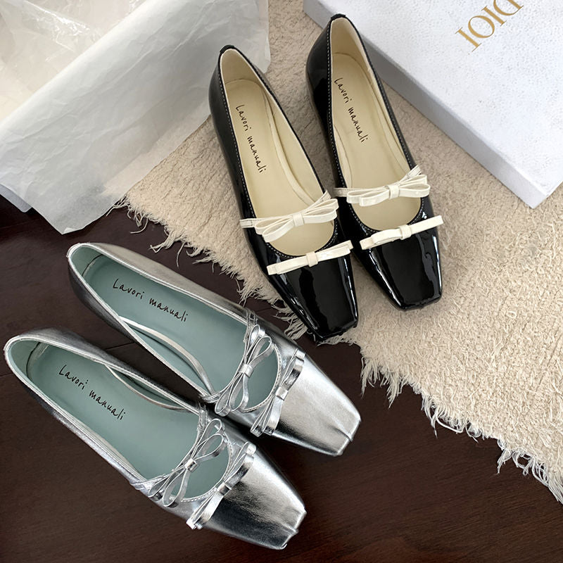 Karin Luna In Stock Spot Goods  Hot-Selling Element Bowknot Square-Toe Color-Block Height-Increasing Flats