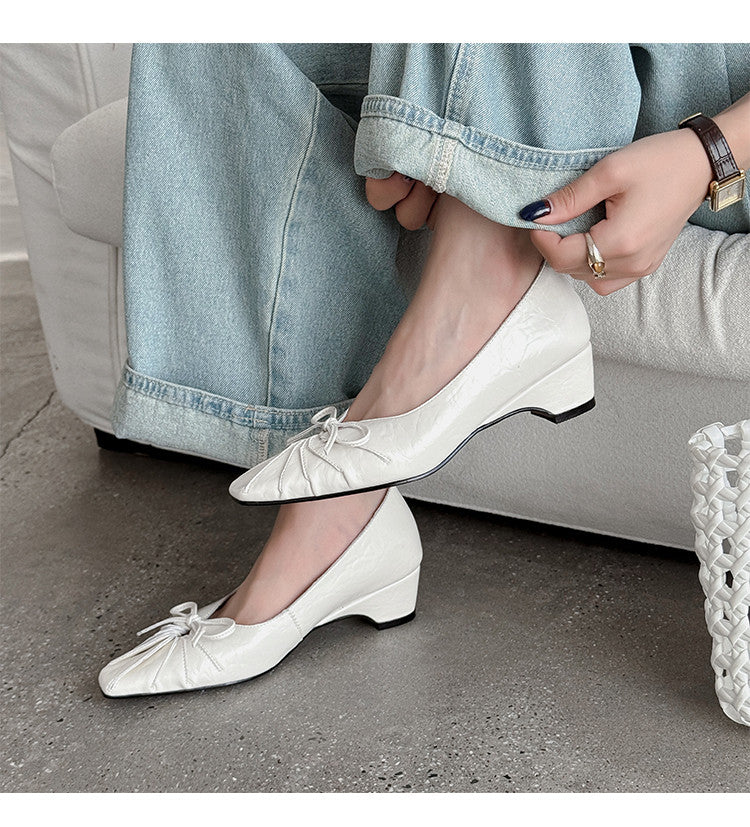 Karin Luna French Style Wrinkled Square Toe Height-Increasing Flats