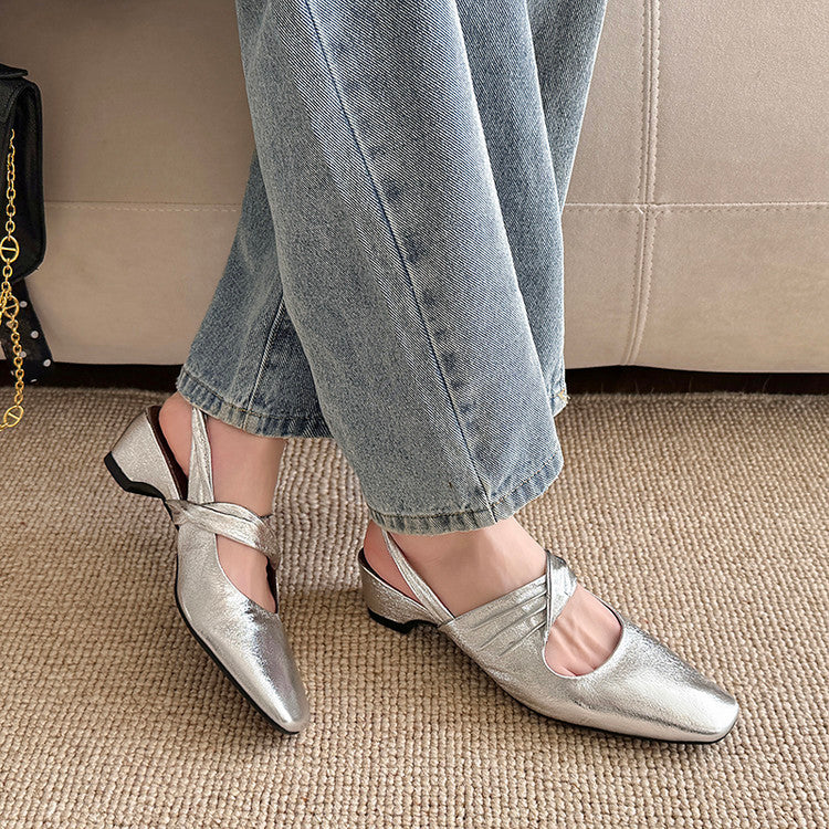 Karin Luna In Stock  Spot Goods Small Square Toe Wrinkled Chunky Heel Closed-Toe Sandals