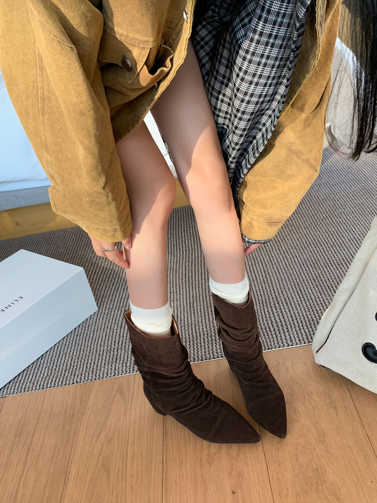 Karin Luna Data Hot Item Pointed Toe Slouchy Matte Western Ankle Boots