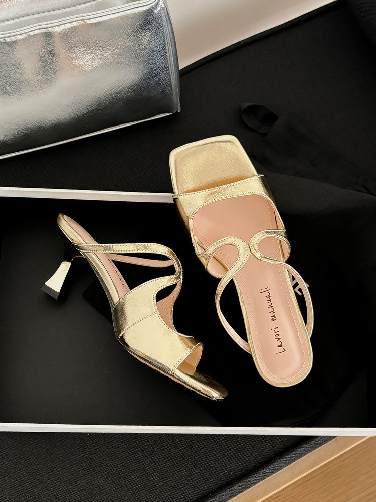Karin Luna French Retro Square Toe Wrap Strap Open-Toe Slippers
