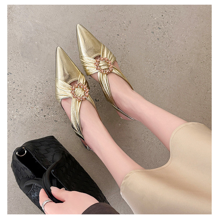 Karin Luna Bestseller Popular  Pointed Toe Irregular Heel Elegant Rhinestone Closed-Toe Sandals