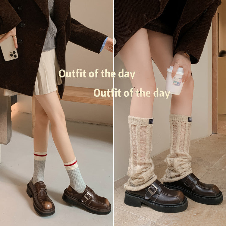Karin Luna In Stock Spot Goods Metal Round Toe Cow Leather Thick Sole Flats