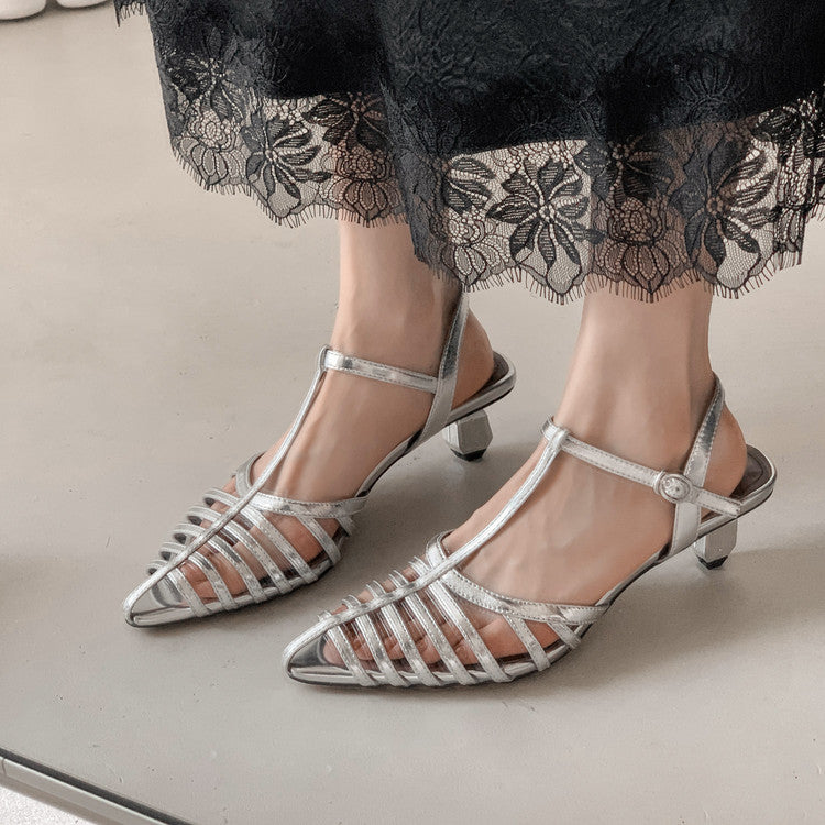 Karin Luna French Hollow Toe Metal Heel Elegant Sandals