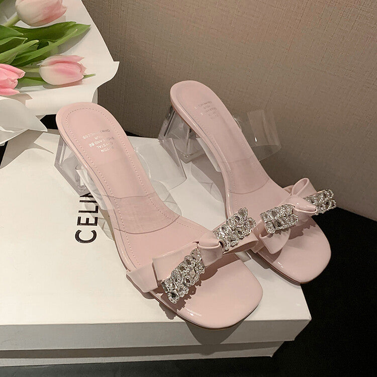 Karin Luna In Stock Summer New It's clearly a model with high traffic Rhinestone Flower Bow Crystal Heel Slippers