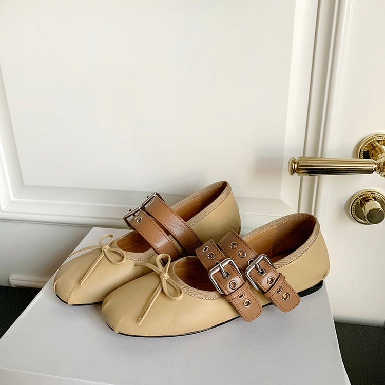 Karin Luna In Stock Spot Goods Minimalist Retro Round Toe Mary Jane Bowknot Height-Increasing Flats